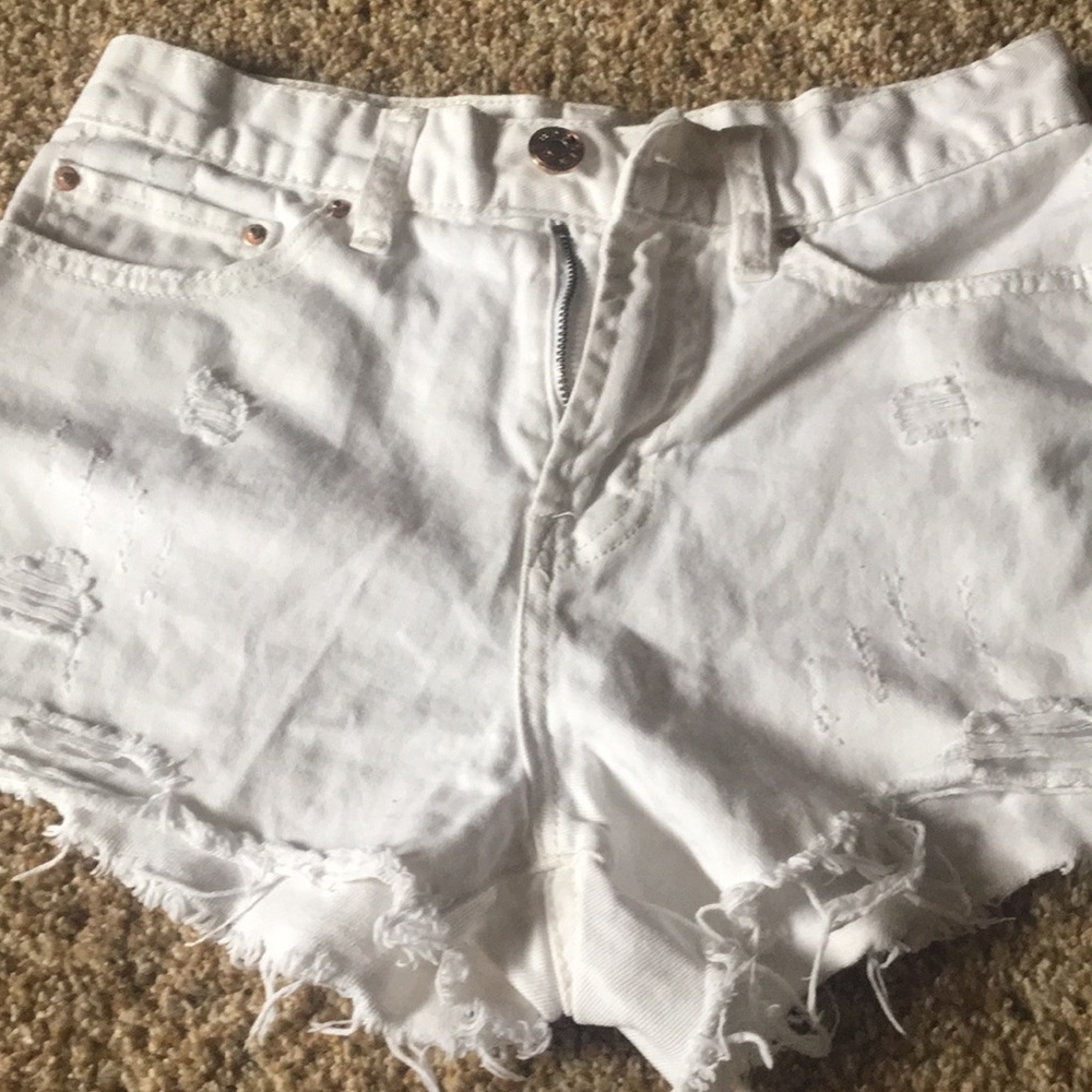 High rise white BDG denim shorts